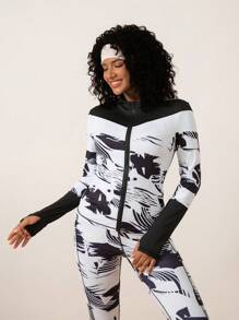 Easithlete Women Simple Solid Color Contrast Splicing Front Zipper Long Sleeve Casual Sports Jacket