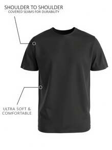 Manfinity Dauomo T-shirt col ras-du-cou à manches courtes pour homme, coupe décontractée, convient pour les voyages, les vacances, le camping en extérieur, les sports - Noir - Voir 1
