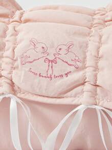 ROMWE Kawaii Vintage Korean Style Cute Pink Drawstring Bow Decor Large Capacity Portable Cosmetic Bag & Pencil Case Set With Bow Zipper Pull - Pink - View 5