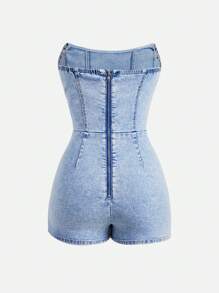 SHEIN EZwear Plus Size Women Asymmetric Hem Denim Jumpsuit