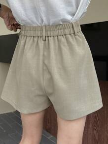 DAZY Pantalones cortos casuales de cintura elástica de unicolor, elegantes pantalones cortos de verano para mujer
