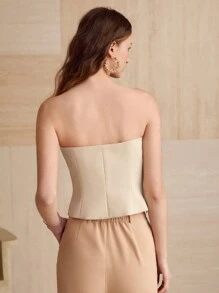 MOTF PREMIUM 花朵贴花修身抹胸 - 杏色 - 查看 8