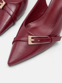 CUCCOO BIZCHIC New Pointed Toe Chunky Heel Pumps For Women, Bowknot Color Block Rivets Closed Toe Fashion High Heels Spring Shoes Spring Break Easter For Christmas - Burgundy - View 7