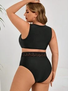 Swim Lushoire 2-częściowy zestaw bikini w jednolitym kolorze dla kobiet w dużych rozmiarach z siateczkową lamówką, seksowny strój kąpielowy na wakacje na plaży, na letnie wakacje