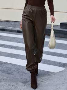 EURMUSE Damskie spodnie casualowe w jednolitym kolorze, minimalistyczna moda do codziennego noszenia