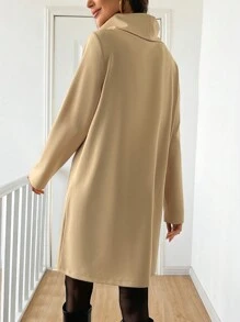 SHEIN LUNE Robe décontractée pour femmes à col roulé, manches longues, avec poches, de couleur unie - Kaki - Voir 2
