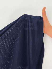 SHEIN EZwear Plus Size Solid Color Patchwork Short Sleeve Letter Print Casual Summer T-Shirt - Navy Blue - View 8