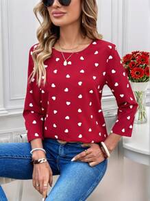 EMERY ROSE Blusa de manga larga con estampado de corazón para el Día de San Valentín de las mujeres
