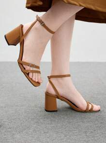 CUCCOO BIZCHIC Women Buckle Strap Design Everyday High Heel Sandals Spring Shoes Spring Break Easter - Apricot - View 2