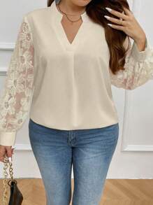 SHEIN Clasi Plus Size V-Neck Long Sleeve Casual Shirt With Sequin Embellishment Fall Cloth For Women