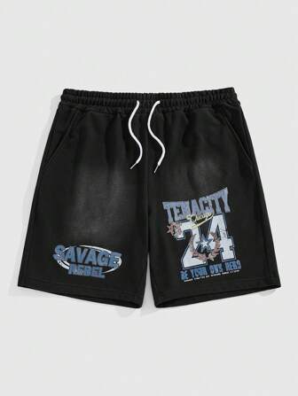 Street Life Men's Number Letter Print Drawstring Waist Casual Versatile Shorts