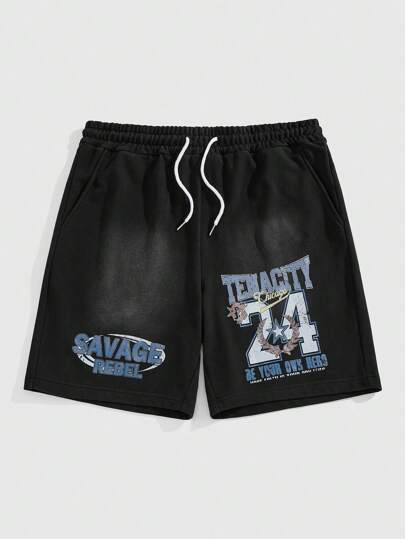 Street Life Pantaloncini casual, versatili, con vita con cordoncino e stampa di lettere, da uomo