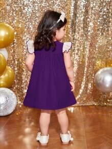 SHEIN 女婴圣诞连衣裙，编织蝴蝶结连衣裙，适合圣诞派对、聚会等场合 - 紫色 - 查看 2