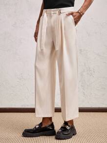 AKNOTIC Party 男士梭织宽松长直筒休闲裤，适合日常穿着 - 米色 - 查看 1