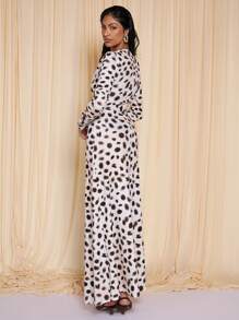 COSMINA 女式褶饰波尔卡圆点长袖连衣裙，春夏 - 彩色 - 查看 2