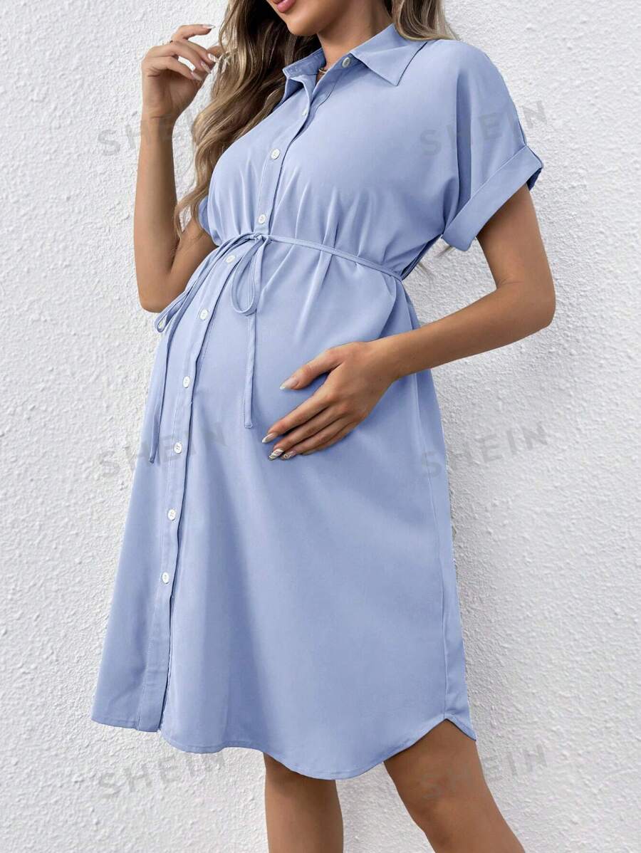 SHEIN Vestido azul casual y holgado para embarazadas