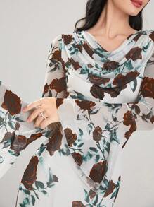Modelyn Spring Valentine's Day Women's Long Sleeve Floral Print Romance Flounce Dress Botanical Print - Multicolor - View 6