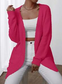 Chiquease Áo khoác cardigan dài tay màu trơn màu hồng thường ngày cho nữ, mặc hàng ngày - Màu Hồng Tươi - Xem 1