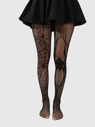 Goth 1 par de medias tipo red de estilo gótico y punk con diseño de telaraña negra, para cualquier temporada