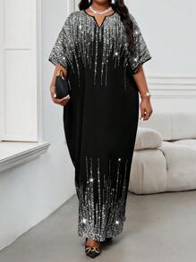 Fleurora Spring And Summer Autumn And Winter Elegant Party Commuting Office Colorful Woven Notched Ball Gown Short Sleeve Kaftan Dress Plus Size Dresses - Silver - View 8