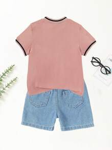 SHEIN Áo thun polo cổ đứng tay ngắn thêu cổ bẻ khóa nửa thân dành cho sinh viên thể thao thường ngày, thoải mái và đa năng khi đi chơi, đi học, tụ tập, ở nhà, thích hợp cho mùa xuân, mùa hè, đi chơi xa, ngày lễ, du lịch, thư giãn, tắm nắng - Hồng - Xem 2