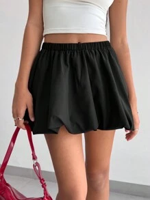 SHEIN Essnce Women'S Black Wide-Leg Bubble Elastic Waist Casual Skirt - Black - View 2