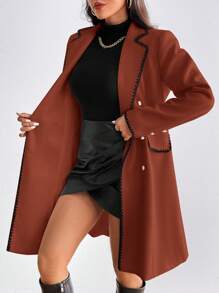 SHEIN Privé Women's Spring/Summer Overcoat, Suitable For Valentine's Day - Chocolate Brown - View 7