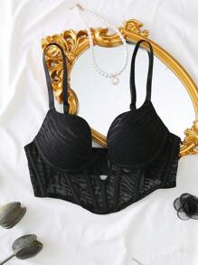 Women's Bra, Sexy & Minimalist Design, Low Neckline, Zebra Print, Asymmetrical Cup Pads - Black - View 6