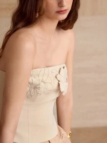 MOTF PREMIUM 花朵贴花修身抹胸 - 杏色 - 查看 7