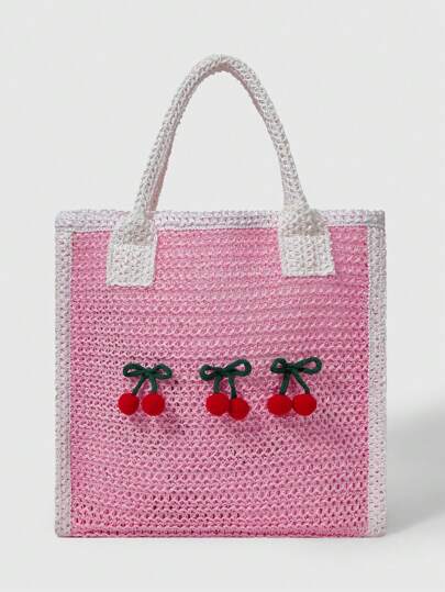 Kawaii Bolso de tela trenzado rosa para mujer, minimalista y práctico multifuncional
