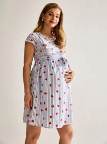 MaterniWear 孕妇圆领短袖全身印花休闲迷你连衣裙 - 藍白色 - 查看 5