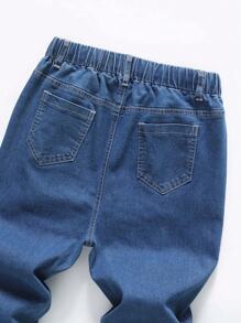 SHEIN 青少年男孩松紧腰抽绳百搭简约百搭休闲舒适弹力修身浅灰色牛仔裤