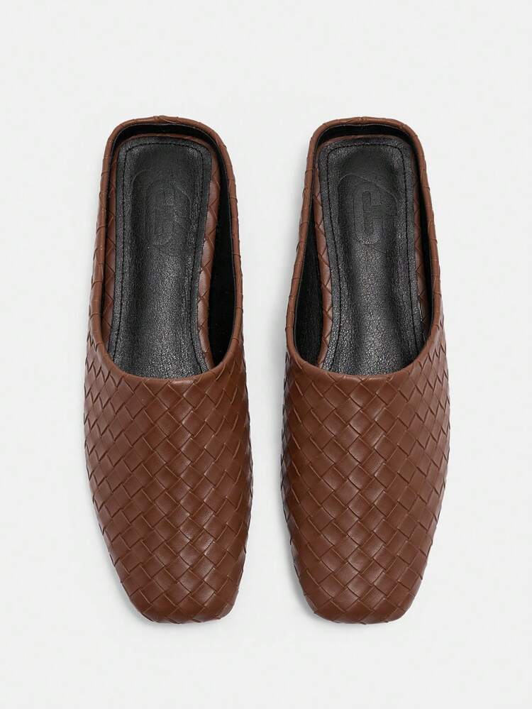 CUCCOO BIZCHIC Women's Brown Woven Square Toe Slip-On Flat Sandals, Fashion For Christmas Spring Shoes