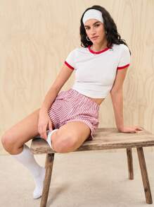 Muchica Round Neck Ringer Tee - White - View 3