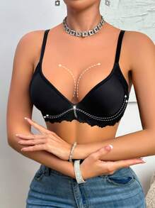 Lace Splicing Thin Cup Unlined Wire Smooth Push-Up Minimizer Bra