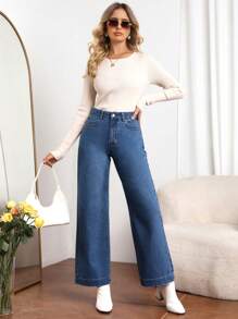 EMERY ROSE Jednokolorowe, proste, kieszeniowe, casualowe, uniwersalne jeansy jeansowe