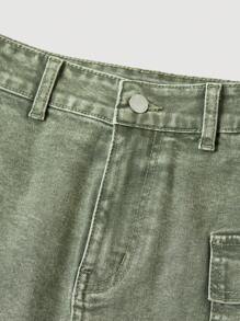 SHEIN MOD 女式绿色牛仔紧身迷你裙，休闲弹力，女式夏季，低腰牛仔裙，圣帕特里克节绿色裙子，狂欢节，圣帕特里克节，春假裙子，伊比沙岛版型 - 綠色 - 查看 3