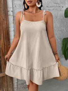 Breezaya Plus Size Effen Kleur Spaghettiband Getailleerd Casual Mini Jurk