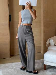 DAZY Women's Patchwork Ankle-Length Slim Fit Pants Business Attire - Grey - View 7