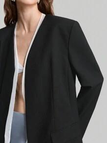 Ontre 2 piezas Blazer informal/de oficina holgado de mujer, con diseño de moneda vintage en blanco y negro
