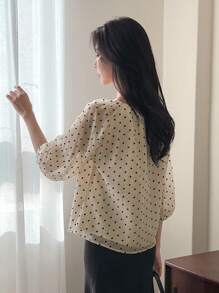 DAZY Women's Polka Dot 3/4 Sleeve Crew Neck Blouse Long Sleeve Top