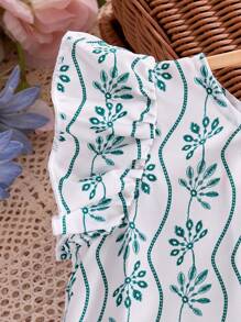 Travachic KIDS 女婴花卉印花荷叶边上衣和裤子 2 件套，夏季假期 - 綠色 - 查看 8