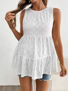 SHEIN 休闲简约白色镂空刺绣孕妇背心 - 白色 - 查看 4