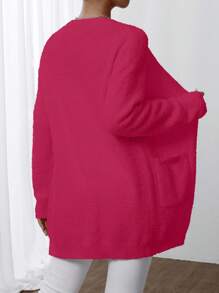 Chiquease Áo khoác cardigan dài tay màu trơn màu hồng thường ngày cho nữ, mặc hàng ngày - Màu Hồng Tươi - Xem 2