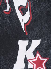 ROMWE MEN Street Life Men's Digital Print Drawstring Pocket Casual Frayed Hem Shorts - Black - View 5