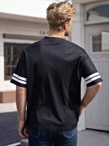 Manfinity Roghcode Men's Casual Simple Printed Short Sleeve T-Shirt, Daily Wear - Black - View 2