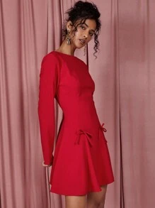 COSMINA Women Casual Simple Fashionable Long Sleeve Mini Dress For Everyday Wear - Red - View 5