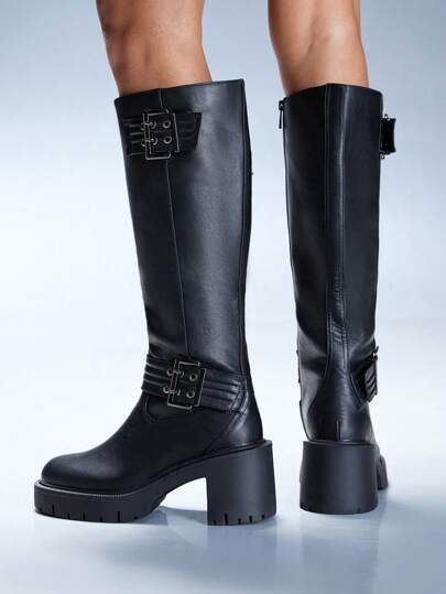 CUCCOO GRLICON Botas por encima de la rodilla de estilo punk Y2K para mujer, adecuadas para motocicleta, chica cool, Halloween, Navidad y atuendos de fiesta