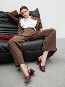 CUCCOO BIZCHIC Burgundy Stone Texture Back Strap Chunky Heel Pointed Toe Pumps, Fashion Dress Pumps For Work, Date, Party, Vacation Spring Shoes Spring Break Easter For Christmas - Burgundy - View 10