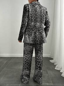 EURMUSE Leopard Print Suit Blazer And Pant Set Effortless Chic - Grey - View 7